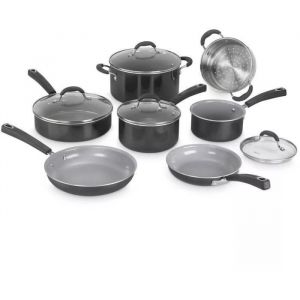 Cuisinart Ceramica XT 11 pcs: casseroles, poêles, faitout, panier vapeur | Revêtement céramique titane | Sans PTFE/PFOA/PFAS | Poignées Cool Grip | Chauffe rapide, couvercles verre