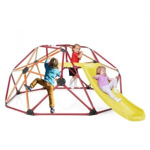 Dôme d'escalade de 241cm Enfant avec Toboggan, Cage d'escalade en Métal avec Coussin en Tissu, Charge Max 180kg, Extérieure Intérieure, pour 3-10 Ans