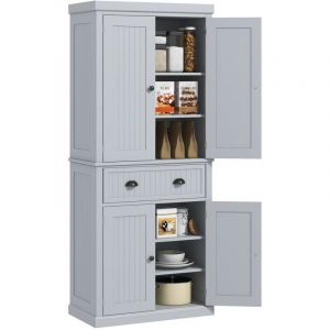 Homcom Armoire de cuisine - multi-rangements &eacute;tag&egrave;res r&eacute;glables 4 portes et grand tiroir - 76,2 x 40,2 x 183 cm - gris