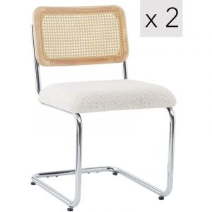 Lot de 2 chaises en métal et cannage avec assise en bouclettes blanc