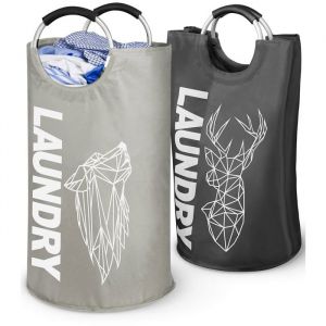 Image de WELLENBORG Lot de 2 paniers à linge sale en tissu 82L - Corbeille à linge à poignée - Panière à linge pliable - Bac à linge pliable