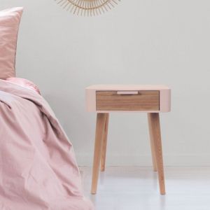 Chevet 1 tiroir 35x40x48 cm rose clair et naturel - magnus