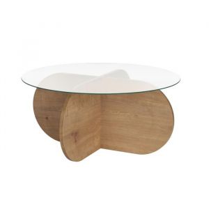 Calicosy Table basse avec pieds croisés et plateau en verre trempé D75 cm - aeris