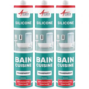 Arcane industries Joint silicone, douche, baignoire, sanitaire, sdb Transparent 300 ml x 3