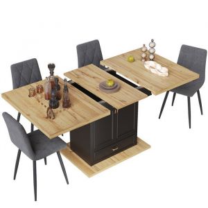 Table &agrave; manger extensible 110-140x80 cm avec rangement, MDF effet bois, 6 personnes
