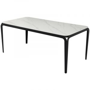 Meubler Design - Table à Manger Céramique Effet Marbre Blanc Bexter, Céramique, Métal, Rectangulaire, Style Art déco, 180 x 90 x 75 cm - Blanc