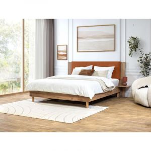 Bobochic Lit - Lit LIOR lattes massives pieds en bois naturel 140x190 Orange