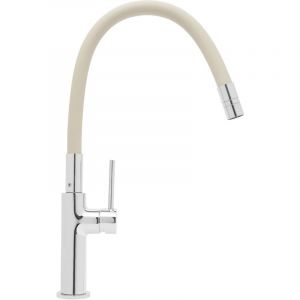 Swiss Aqua Technologies Mitigeur évier de cuisine, bec flexible silicone, aérateur Neoperl, cartouche en céramique, crème/chrome (SATBSD290BE)