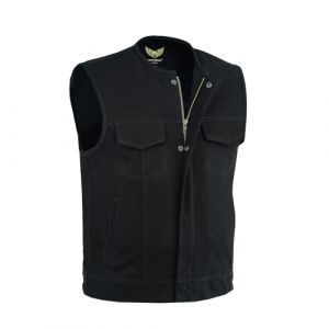 Gilet - cardigan Leatherick - 5XL - Anarchie Gilet sans col en jean pour homme avec poches profondes Noir