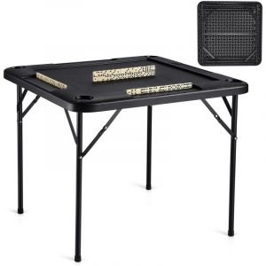 Vevor Table de Mahjong Pliante Carree pour 4 Joueurs, Table de Jeu de Cartes avec 4 Porte-gobelets et 4 Plateaux a Jetons, Jeu de Dominos Portable,