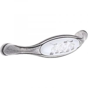 Cyclingcolors 1x Poign&eacute;e de meuble vintage zamak finition nickel argent &eacute;tain porcelaine c&eacute;ramique motif fleur entraxe 96 mm vis