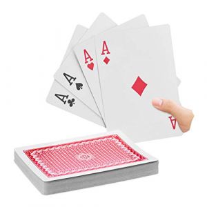 Relaxdays Cartes de poker jumbo, Jeu de 54, accessoire de casino en plastique XXL, amusant ou déco, 18 x 13 cm, coloré