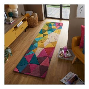 Tapis multicolore en laine géométrique design Falmouth Multicolore 60x230 - Multicolore