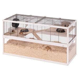 Image de Ferplast Cage Hamster DOMSTER, Cage Souris, 3 Niveaux, avec Accessoires, Plateformes et Échelles, Grillage Métallique et Bois FSC, Base Transparente, Cage pour Hamster en Bois, 120 x 50 x h 66,5 cm