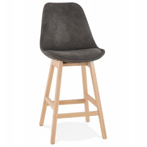 Alter Ego Tabouret snack mi-hauteur 'ASPEN MINI' en microfibre grise et pieds en bois naturel