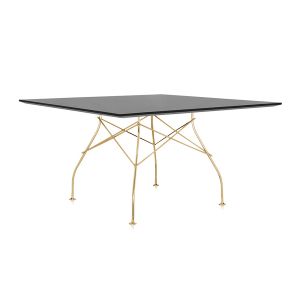 Kartell Table Carrée Glossy 130 X 130 Cm (Noir - Mdf Laqué En Polyester Et Acier Doré)