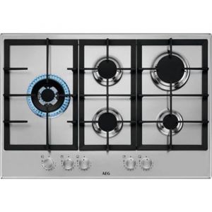 AEG Plaque de cuisson à gaz - HGB75520SM Slim Line - 5 brûleurs - Allumage électrique instantané