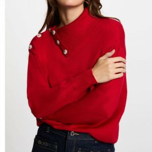 Morgan Pull col à revers et boutons rouge femme - Taille S