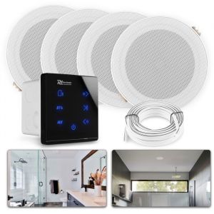 Power Dynamics Powerline A50B Pack Amplificateur Mural avec 4 Enceintes de Salle de Bain - 160 Watts