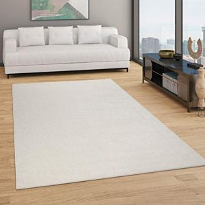 Paco Home Tapis Salon Uni Sobre Et Moderne Poils Ras, Diff. Tailles/Coloris, Dimension:200 cm carré, Couleur:Crème