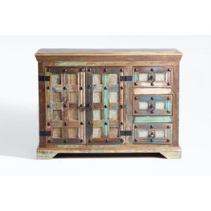 Décoration d'Autrefois Buffet en bois recyclé et détails métalliques multicolores