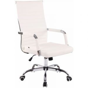 CLP Chaise De Bureau Amadora En Similicuir Avec Roulettes I Ergonomique R&eacute;glable En Hauteur I Dossier Et accoudoirs - Blanc