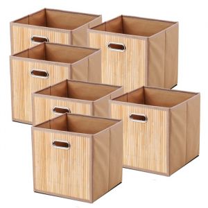 Lot de 6 panier de rangement pliable, coffre de rangement, boîte de rangement en bambou avec poignées coloris naturel - Longueur 31 x Profondeur 31 x Hauteur 31 cm -JUANIO -