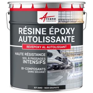 Arcane industries Résine Epoxy Autolissante - Peinture pour Sol : Déco intérieure, Atelier - Effet Miroir Noir Graphite - RAL 9011 25 kg