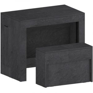 Ensemble table et chaises Dardizzon, Composition polyvalente, Ensemble avec console et 1 banc extensible, 100% Made in Italy, 66x25h45 cm, Ardoise