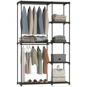 Image de Homcom Armoire de Rangement, penderie Portable, Armoire Chambre avec 2 Barres de Suspension et 6 étagères, Facile à Assembler, penderie vêtement pour vestiaire, Chambre, Dressing, 111x43x185cm, Noir
