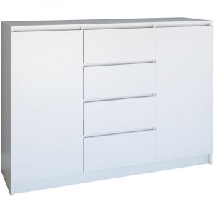 Hucoco PARME Commode de salon 2 portes + 4 triroirs 120x40x97 Buffet style scandinave Meuble de rangement blanc le mat