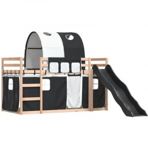 VidaXL Lit superpos&eacute; avec toboggan et rideaux blanc et noir 80x200 cm