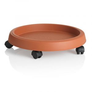Bama Porte plantes à roulettes - D 25 cm - Marron - Support pots de fleurs roulant