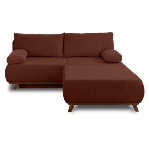 Cristal - canapé 3 places - convertible avec coffre et grand pouf - en velours côtelé - Terracotta