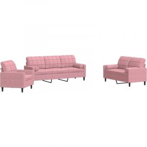 VidaXL Ensemble de canapés 3pcs et coussins et traversins rose velours, canapé, siège de canapé, canapé relax, canapé confort, fauteuil de télévision
