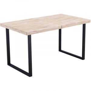Pegane Table à manger rectangulaire extensible en bois de chêne avec pieds en métal - Longueur 140-180 x Profondeur 80 x Hauteur 76 cm -