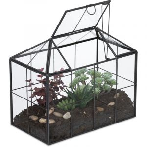 Relaxdays Terrarium en verre et étain serre décorative pour cactées et mousse vitrine pour fenêtre noir