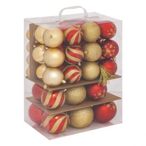 D&eacute;co de sapin Lot de 60 Boules de No&euml;l de 4 &agrave; 8 cm - Rouge et Dor&eacute; - Feeric Christmas