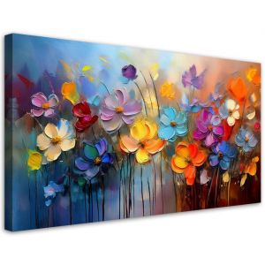 Tableau d&eacute;co Fleurs peintes color&eacute;es 80x40