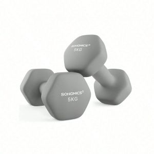 Songmics Lot de 2 Halt&egrave;res,2 x 5 kg,Hexagonaux, pour Salle de Sport, Domicile,Gris