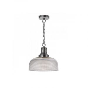 Dar Lighting Suspension Tack nickel mat et verre t&eacute;xtur&eacute; 1 ampoule
