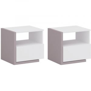 Lot de 2 tables de chevet scandinave - 1 tiroir et 1 niche - Blanc et taupe - napoli ii