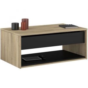 Parisot Table basse relevable - OSTARA - Rectangulaire - Chene / Noir - Relevable - 110 x 65 x 45/67,2 cm