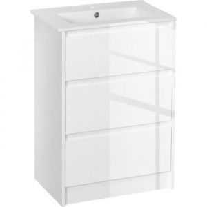 Meuble sous-vasque - vasque c&eacute;ramique incluse - 2 tiroirs - dim. 61L x 37l x 88H cm - blanc laqu&eacute;