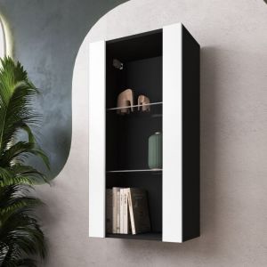 Komodee - Vitrine Suspendue Tivoli Vertical 100, Noir/Blanc, Sans led Largeur 100cm x Hauteur 50cm x Profondeur 29,5cm, 2 &eacute;tag&egrave;res en verre, pour
