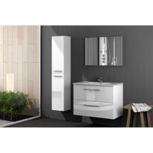 Wellindal Ensemble Meuble salle de bain 2 tiroirs avec miroir Aruba 305161BO