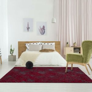 Unamourdetapis Tapis design et moderne 150x230 cm Rectangulaire TEREMIDE RELIEF Rouge Chambre adapté au chauffage par le sol