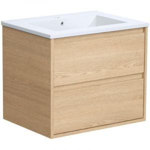 Meuble de salle de bain suspendu avec vasque à encastrer - Placage chêne - 60 cm - MILIPAM