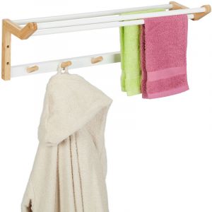 Relaxdays Porte-Serviettes Mural, HxLxP : 22x60x20 cm, Crochets & Barres sèche-Serviettes, Bambou, Naturel/Blanc