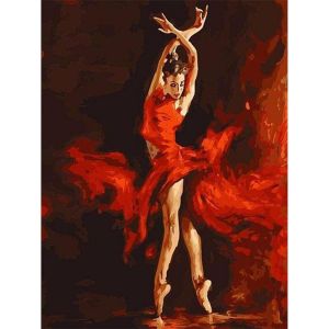 Figured'Art Peinture par Num&eacute;ro Adulte Danseuse Rouge Magique - Activit&eacute; Manuelle Kit de Loisir Cr&eacute;atif DIY Num&eacute;ro d'Art Complet - 40x50cm sans ch&acirc;ssis en bois